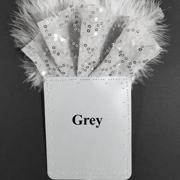 NEW Grey Sequin Ruffle & Feather Pocket Square Insert - Picture 4 of 7